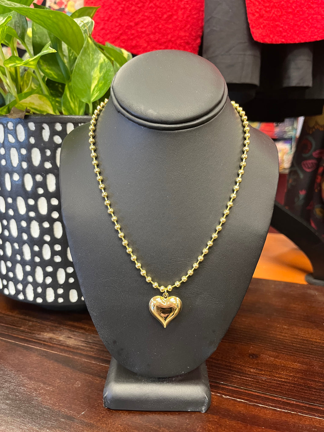 Gold Bead Heart Necklace