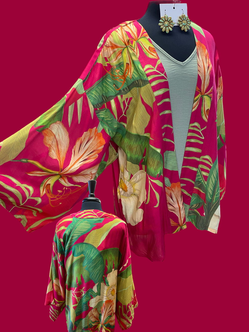 Dark Rose Tropical Kimono