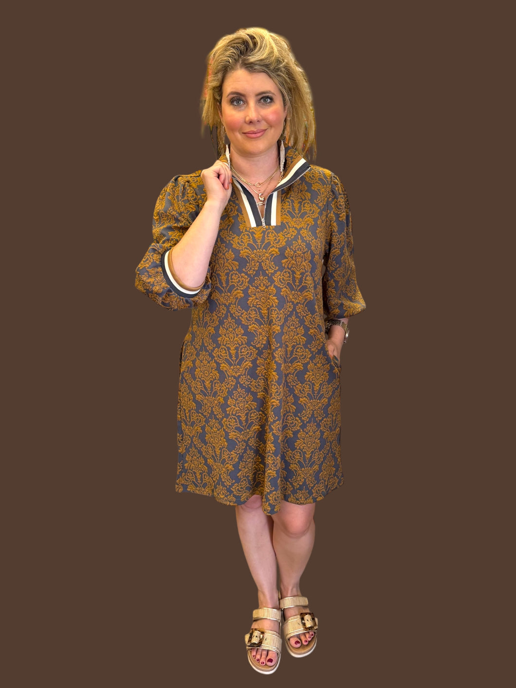 Toffee Damask Dress